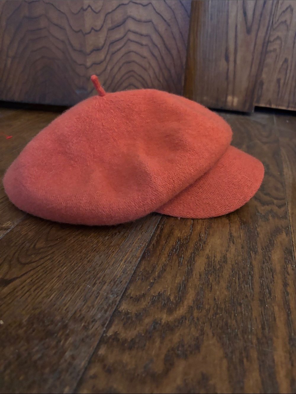Free People Coral Orange Wool Beret Cap